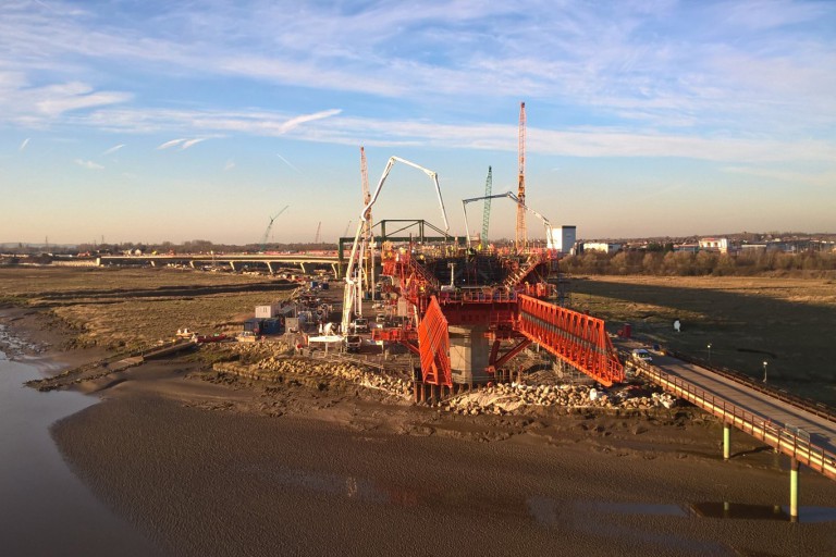 Trinity, a giant bridge building machine finishes work on the Mersey Gateway