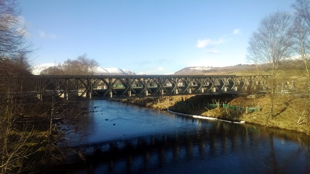 Mabey Bridge build temporary bridge over the River Spey to carry 197 tonne construction traffic