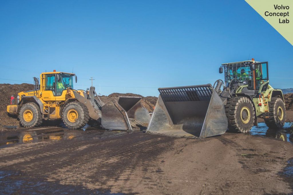 Volvo CE's LX1 prototype electric hybrid wheel loader at Redwood Landfill and Recycling Center