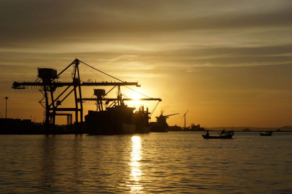 Sunset at the Sihanoukville Port Cambodia - Photo by Kinnla