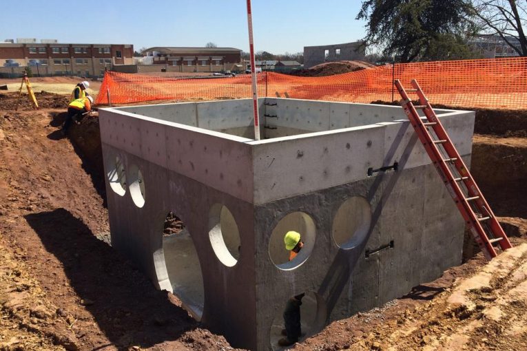 Precast Concrete drainage components used for Phoenixville’s New School Stormwater Management System