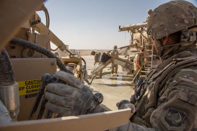 US Air Force Engineers repair runway near Mosul in Iraq