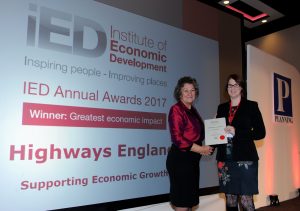 Highways England’s Senior Strategic Implementation Manager Alice Darley receiving the award