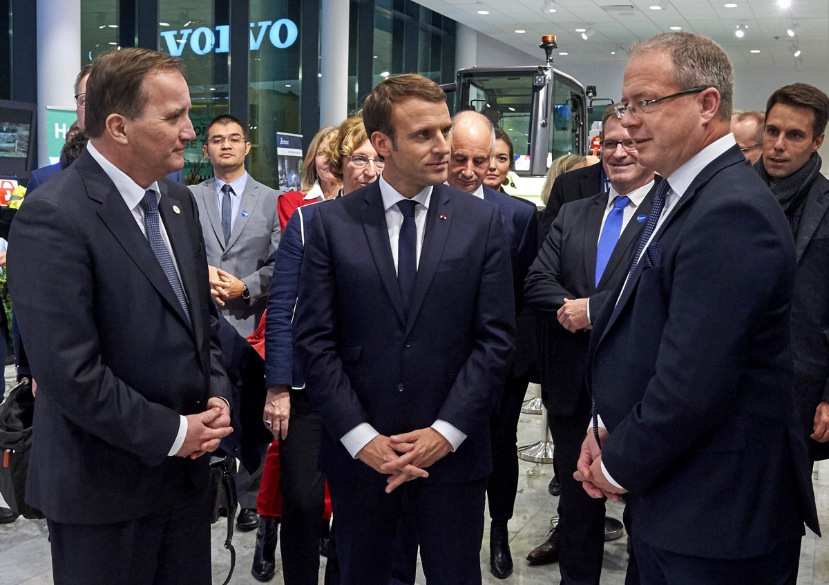 Swedish PM and French President sign strategic partnership at Volvo HQ