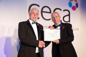 Ray Ransom (left) receives CECA Outstanding Contribution/Lifetime Achievement Award from Richard King, CECA (Southern) Chairman.