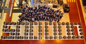A JCB business which has powered its way to international success today celebrated the production of half a million JCB engines - enough to stretch from London to Paris.