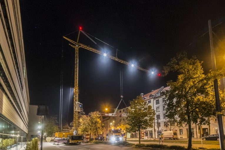 Liebherr MK 88 Plus mobile construction crane works day and night