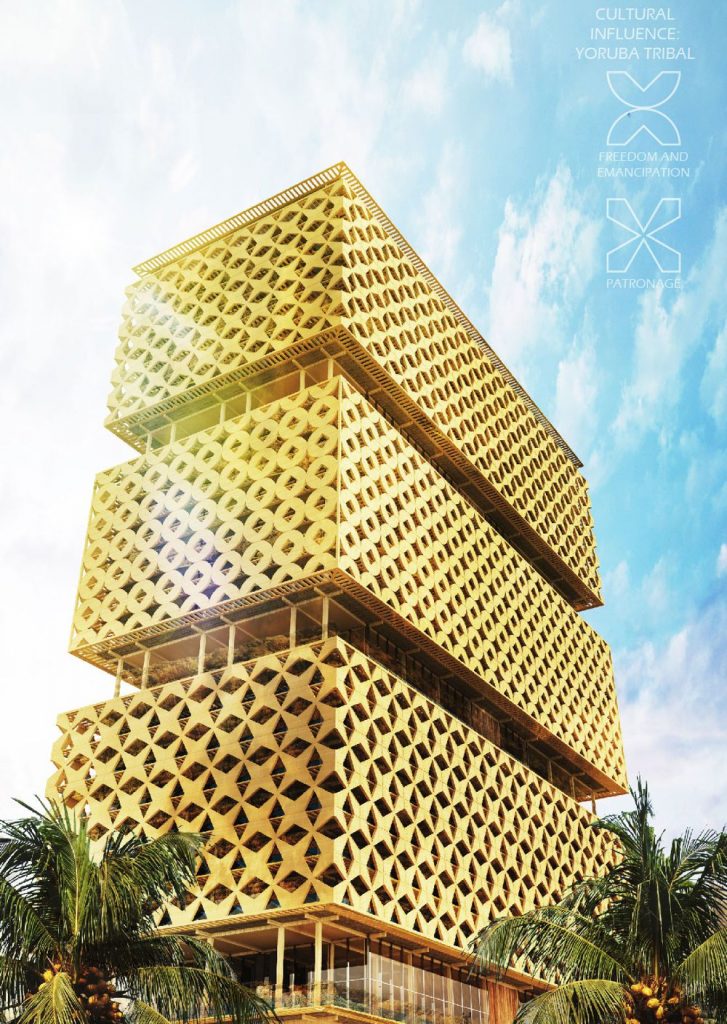 87-metre wooden tower on top of an existing concrete building