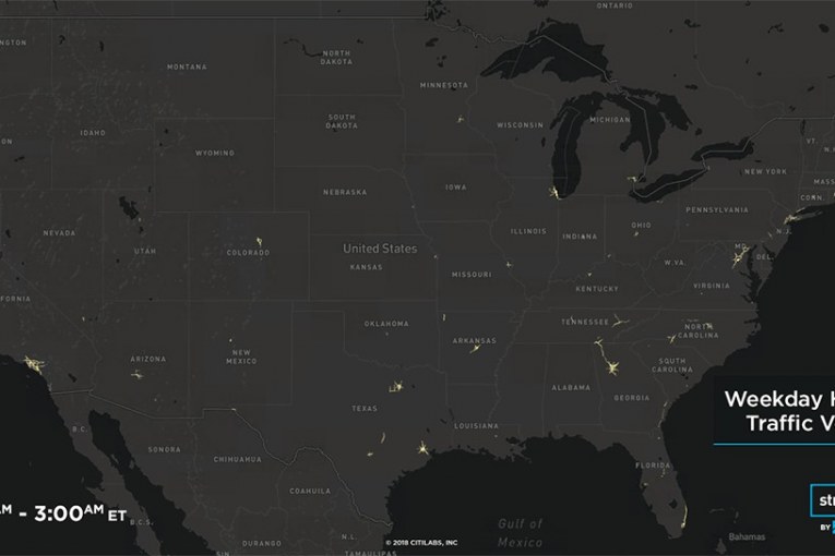 Streetlytics powers hourly traffic map of the USA