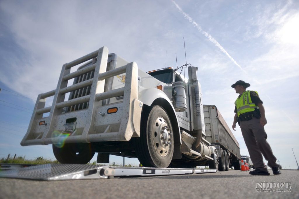 ND Highway Patrol conducts random truck weighing at the Apple Creek Rest Area on I94 east of Bismarck.