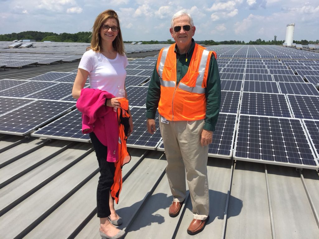 Terri Wills with James Jarrett, Director of Commercial Manufacturing at green business Shaw Industries in Georgia USA.