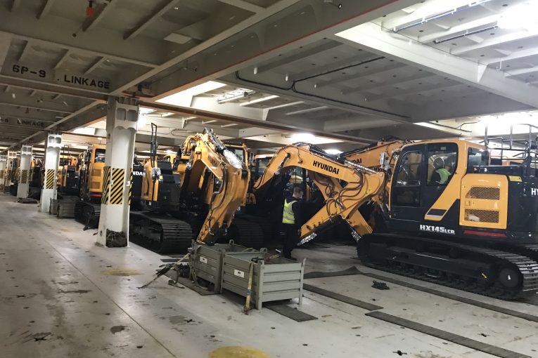 Hyundai machines rolling off at Tilbury Docks