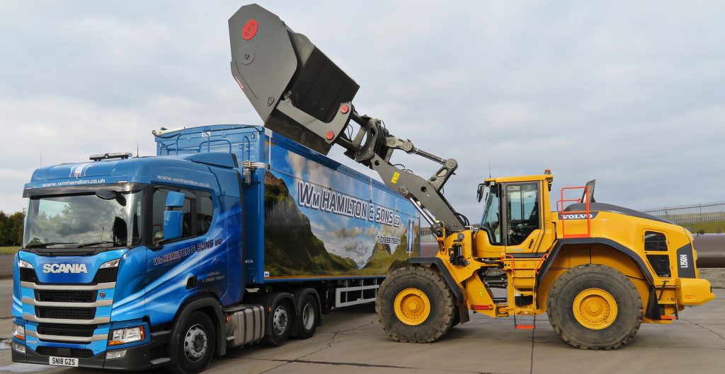 Scotland's William Hamilton and Sons kick-off with a Volvo loading shovel