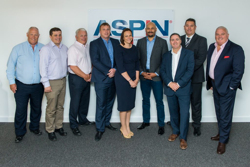 Aspin Exec Team L-R Russell Ward; Iain Sale; Martin Truman; Lee Healey; Alice Bromwich; Paul Oyekanmi; Paul Hughes; Scott Harrison; Chairman Gren Edwards