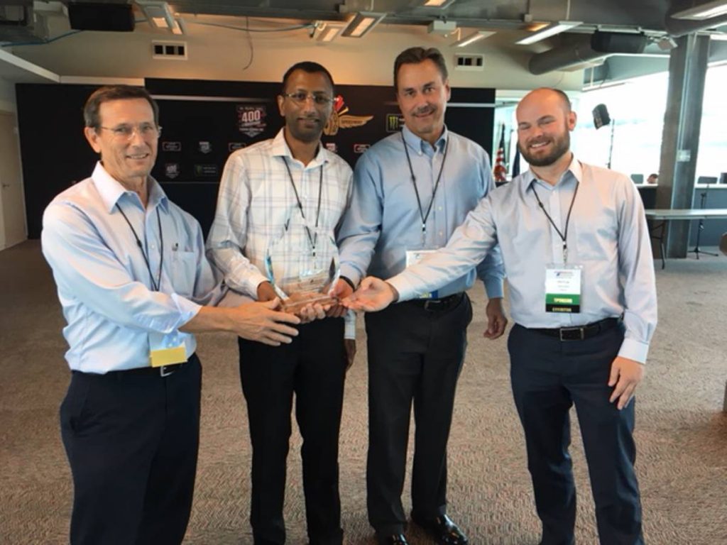 Left to right: Dan Shamo ITS Midwest Recognition Committee Abraham Emanuel CDOT Joseph Brahm Parsons CMS Project Manager and Preston Judkins Parsons CSM Deputy PM