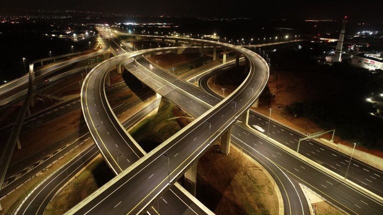 The Mt Edgecombe interchange at night.