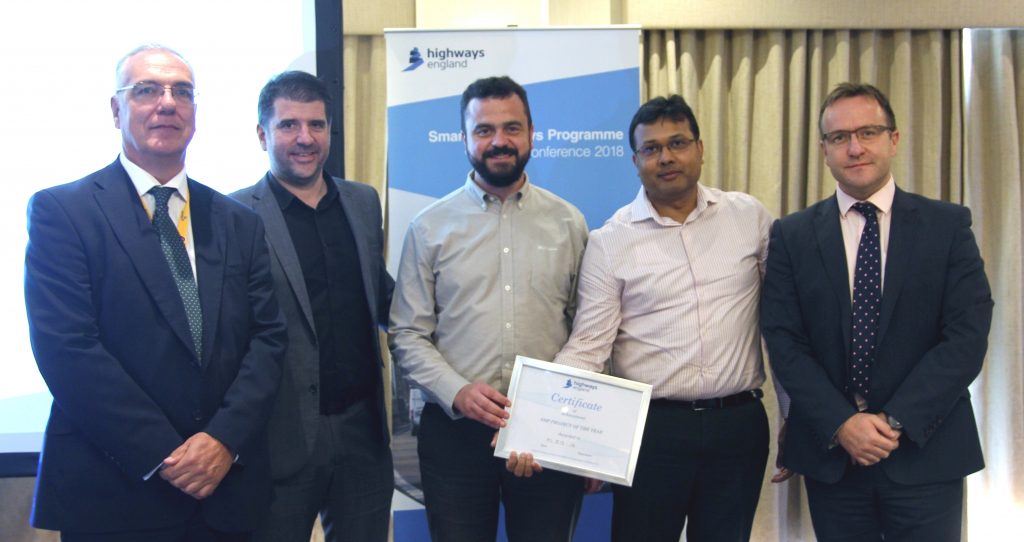 Pictured, from left, are Peter Mumford, HE Executive Director of Major Projects; Mal Bell of Costain; Pascal Baptista of Galliford Try; Debraj De, HE Project Manager; and Richard Allen, AmeyArup Programme Director.