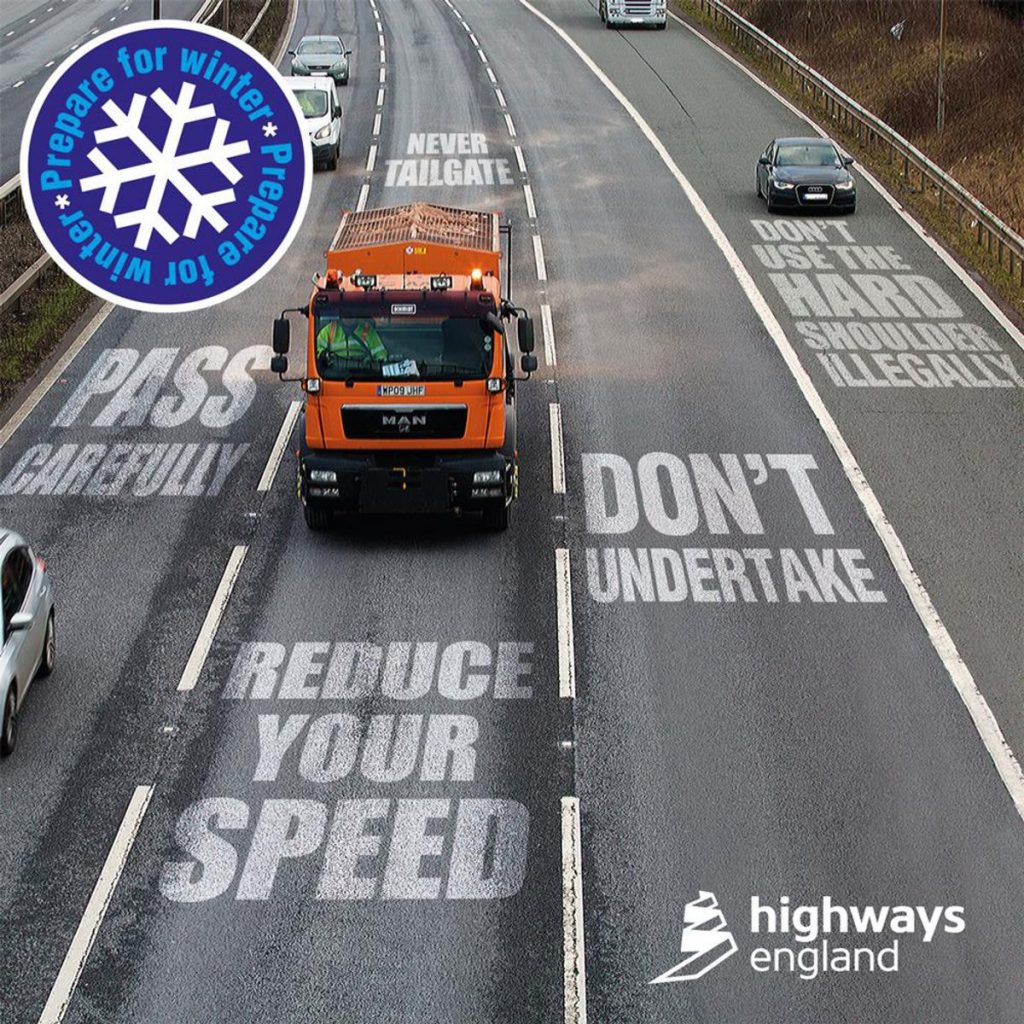 Highways England warns drivers to give gritters space to work
