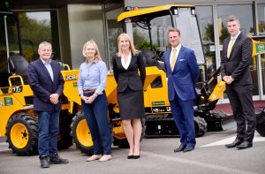 Pictured (left to right) at JCB World Headquarters are: Travis Perkins Chief Executive Officer of General Merchanting Division Paul Tallentire, Travis Perkins Tool Hire Managing Director Catherine Gibson, JCB Group Managing Director Global Key Accounts Yvette Henshall-Bell, Watling JCB Managing Director Richard Telfer and Watling JCB National Account Director Mike Roby.