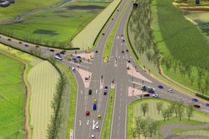 An aerial view of the proposed Poulton junction of the new A585 bypass - with a roundabout idea now replaced by traffic lights