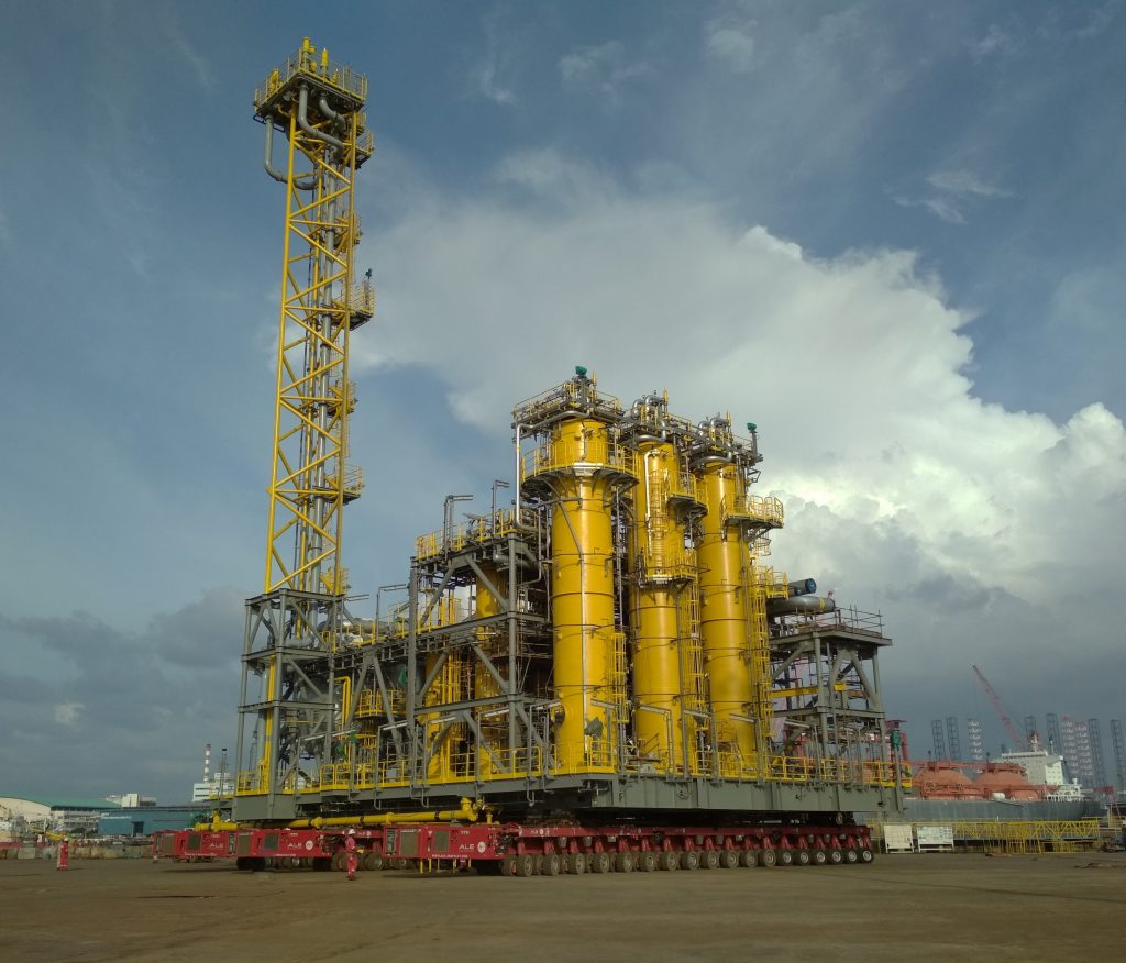 ALE transporting one of the modules in the fabrication yard in Singapore