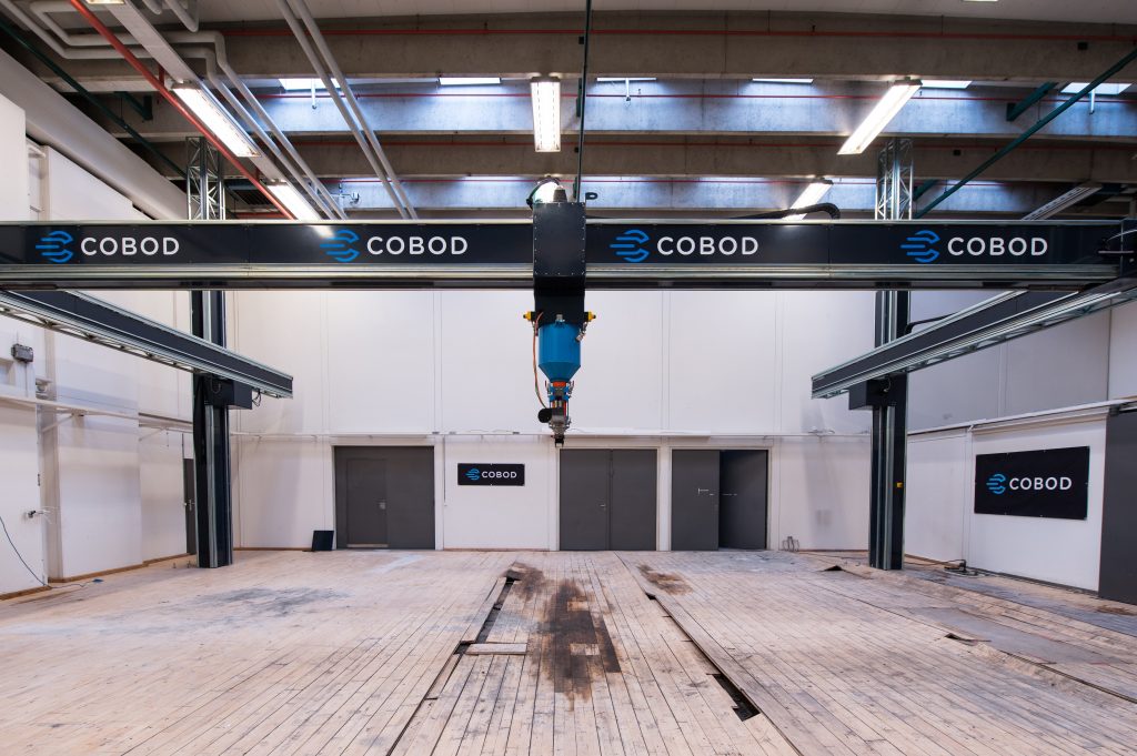 Picture of a BOD2 3D construction printer when being tested before shipment.