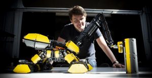 The grand prize-winning entry the autonomous Volvo Rottweiler, by Vida András, is fitted with a pneumatic drill, a dozer and a 3D printer.
