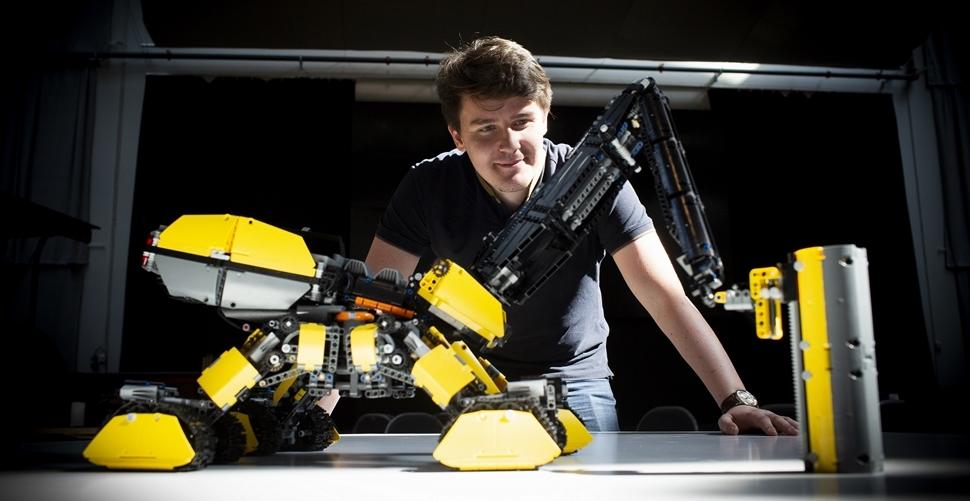 The grand prize-winning entry the autonomous Volvo Rottweiler, by Vida András, is fitted with a pneumatic drill, a dozer and a 3D printer.
