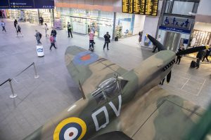 Spitfire on display on the concourse of London Bridge Station, London to commemorate the 75th anniversary of D-Day.