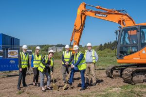 Left to right: Andrew Bowie MP, Fiona Morrison, Deputy Chief Executive of Hilcrest Housing Association, Angela Linton, Chief Executive of Hillcrest Housing Association, Paul Lindop, Stonehaven and District Community Council, Andrew Rae, Director of FMR Construction and Cllr Sandy Wallace