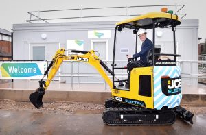 Opening of a training school in Birmingham, to support the Commonwealth Games which the City is hosting in 2022. Pictured is Birmingham Mayor Andy Street with JCB electric mini during the the first sod digging of earth to mark the start of work on the project