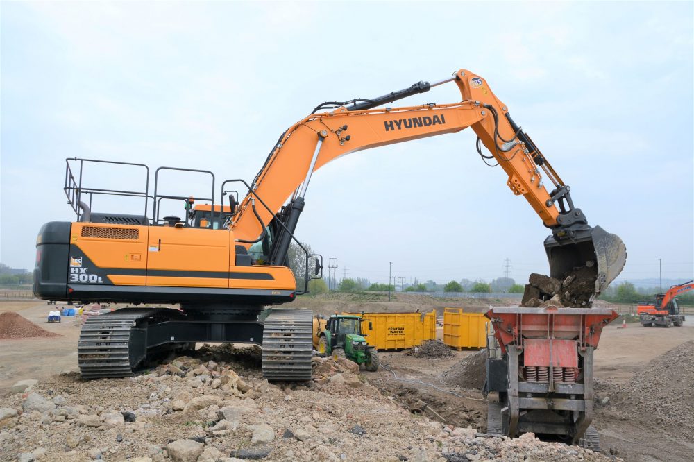 Hyundai HX300L Excavator proves a crushing success for Derby Crushing and Screening