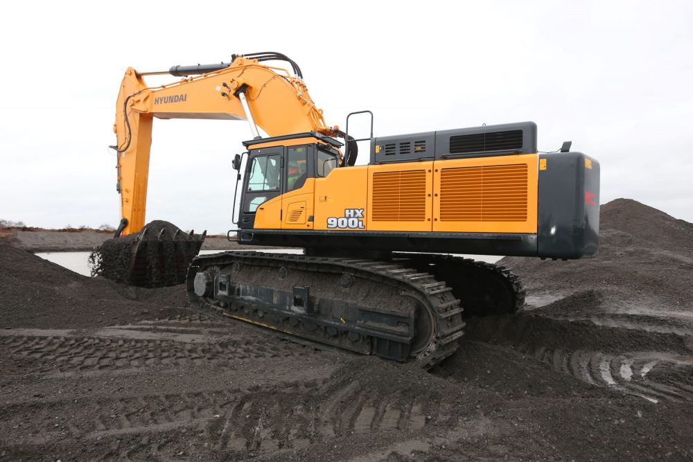 Hyundai 90-tonne HX900L Excavator digging deep in Ireland