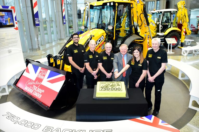 JCB celebrating production of 750,000 backhoe loaders in Rocester