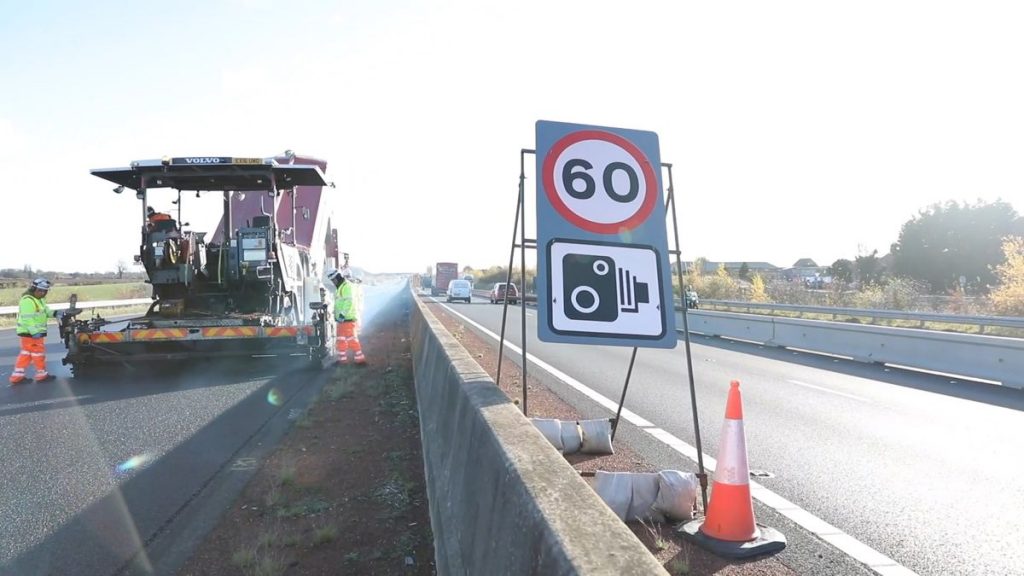 60mph in contraflow on A1 between Leeming and Ripton