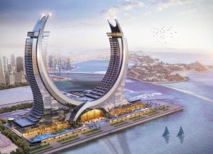 The luxury hotel complex in the harbour area of the planned city of Lusail will have apartments, offices, leisure facilities and restaurants in addition to hotel accommodation. Copyright: HBK Contracting Company