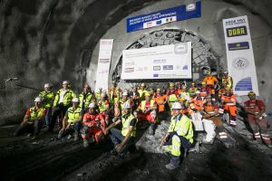 July 6, 2020: Breakthrough is accomplished. The tunnelers are proud of over 16.7 kilometers of tunnelling through the rock of the Austrian Alps with top performances of up to 61 meters within 24 hours. Photo: BBT SE/STRABAG/Jan Hetfleisch