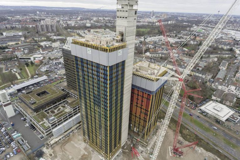 Doka automatic Xclimb system used to demolish Deutsche Welle building