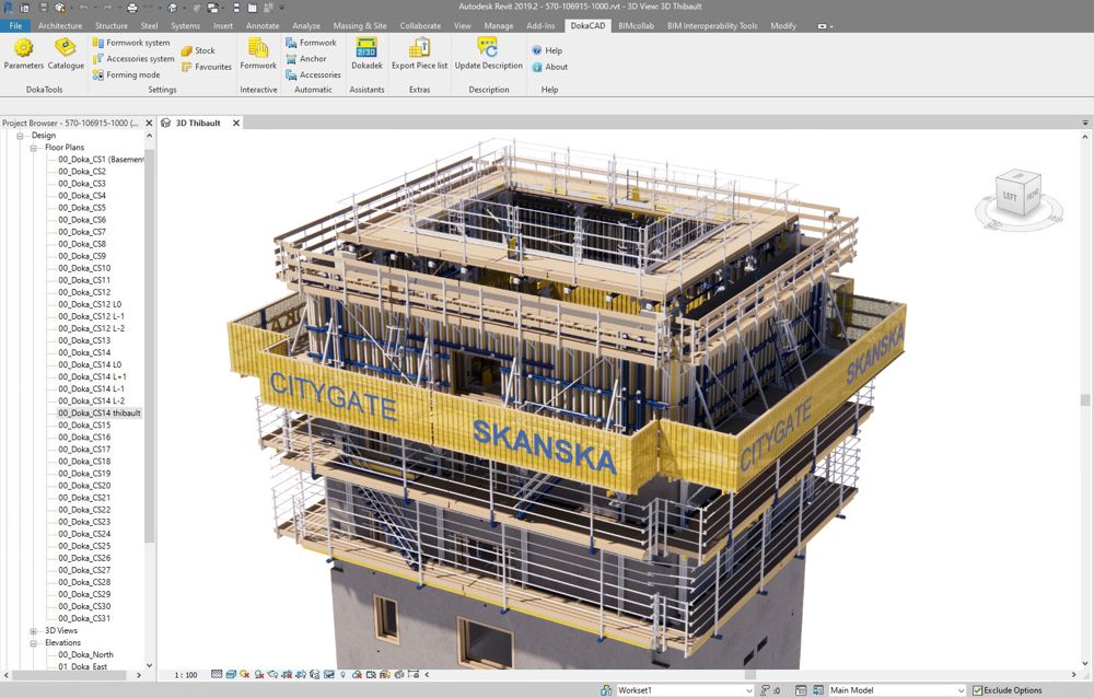 The powerful planning software, DokaCAD for Revit, was used to draw up 3D formwork plans taking into account safety, time and costs. Image by Doka