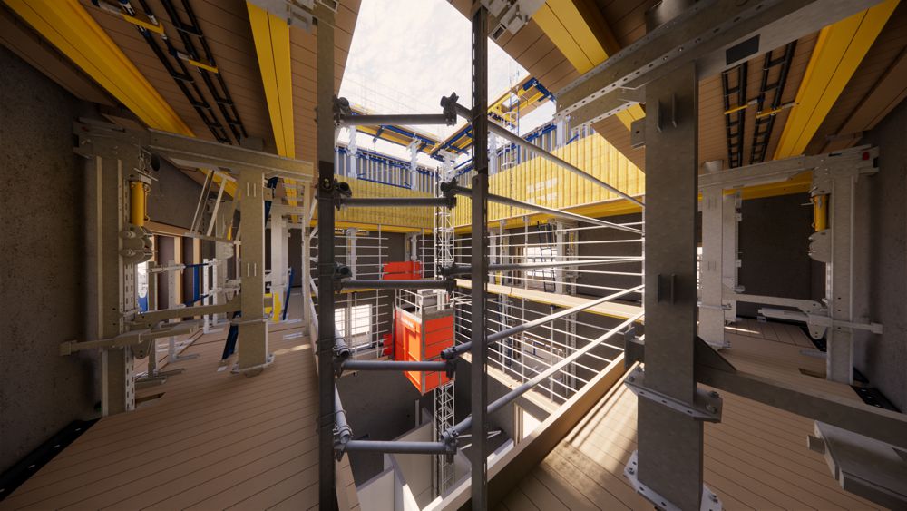 During a virtual tour of the building, the technicians and the customer were able to get a precise idea of the planned formwork solutions before construction began. Image by Doka