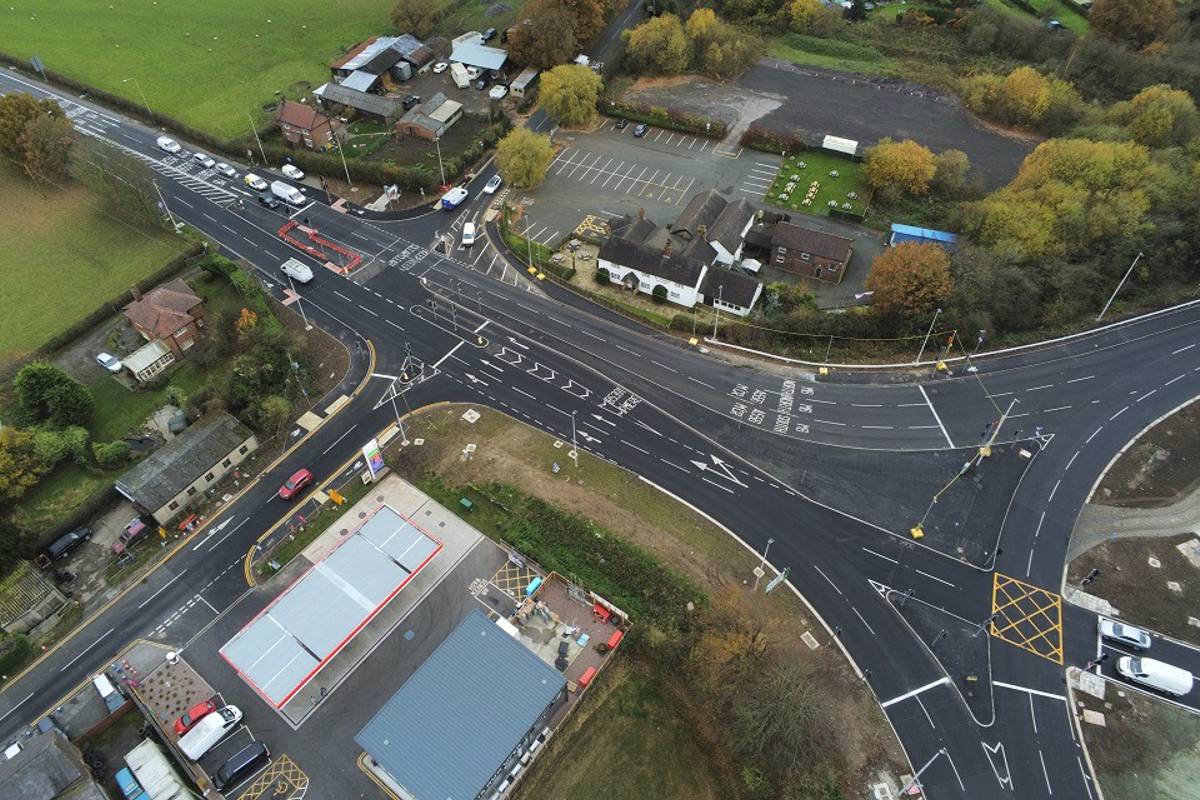 The project has included junction improvements along Cheshire East Council's section of the A556 south of the M6 Junction 19 roundaout as well as improved connectivity for pedestrians and cyclists between here and the B5569 on the far side of the busy junctuon.