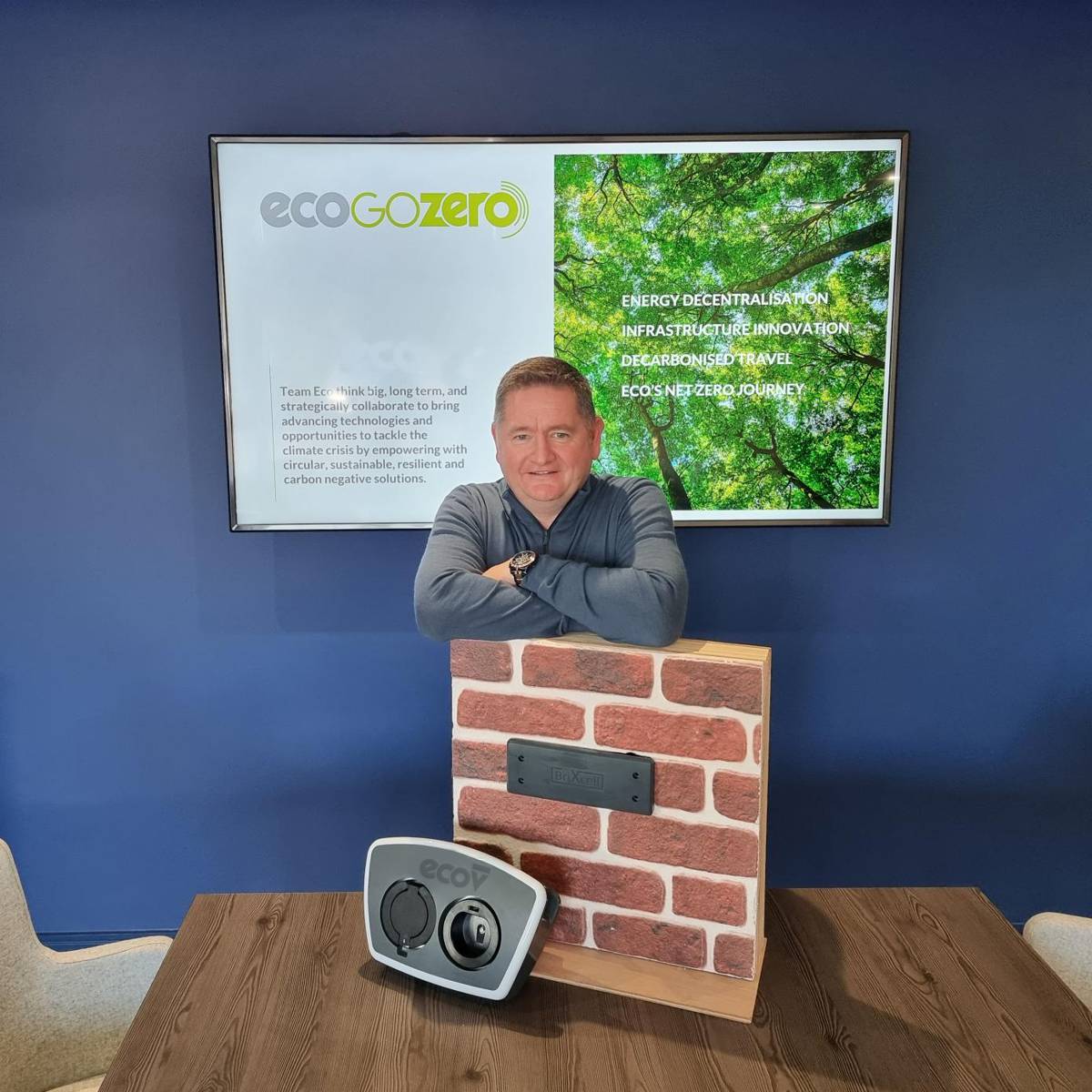 Eddie Black, Managing Director of Eco Group, with the BriXcell electric car charge point at Eco’s HQ.