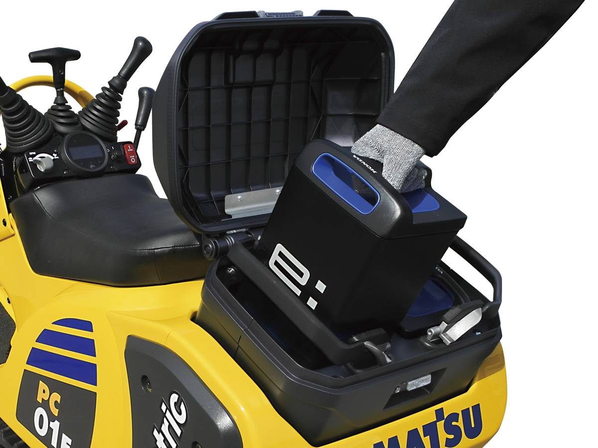 Komatsu launching electric micro-excavator PC01E-1 in Japan with swappable batteries