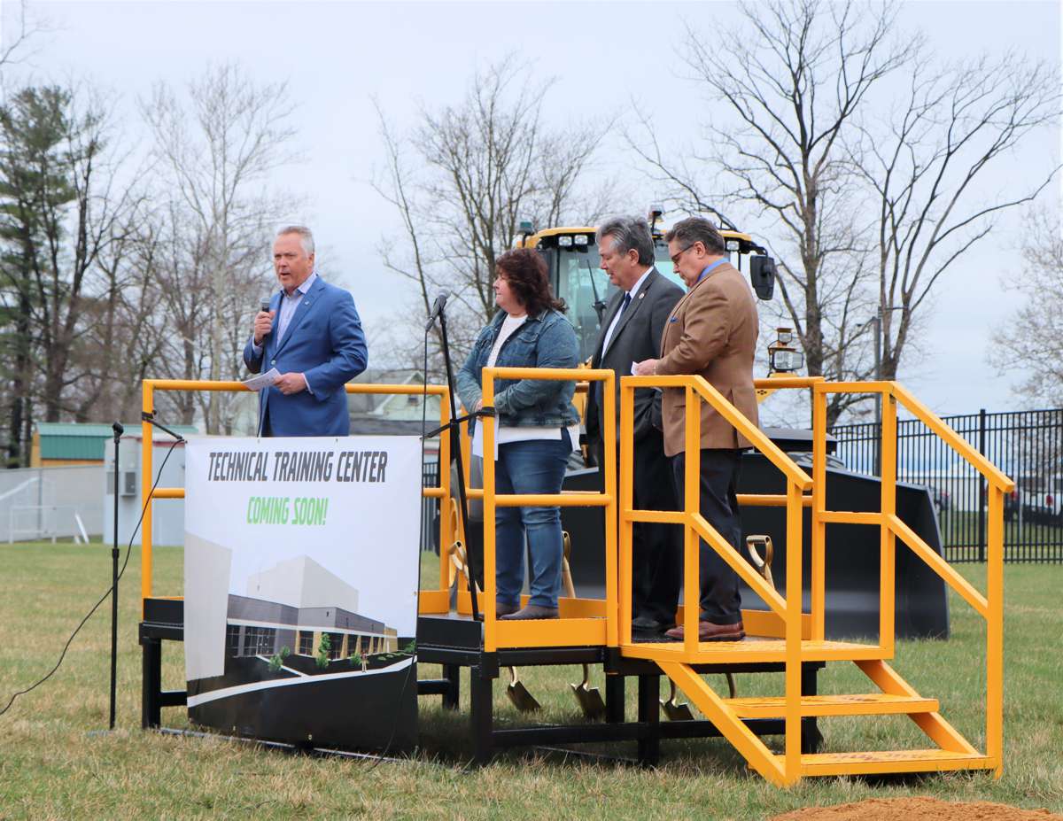 Stephen Roy, President of Region North America, Volvo CE, addresses attendees on April 6 at a groundbreaking ceremony for the company’s new construction equipment technician training center in Shippensburg, Pennsylvania.