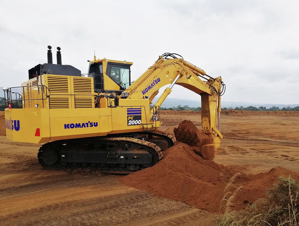 The PC2000 large hydraulic excavator operating in manganese mine in Gabon
