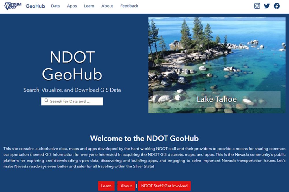 The NDOT GeoHub's homepage.
