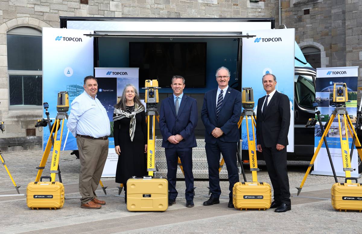 Topcon representatives and TU Dublin President David FitzPatrick and staff are pictured with students during the announcement at the Grangegorman campus.