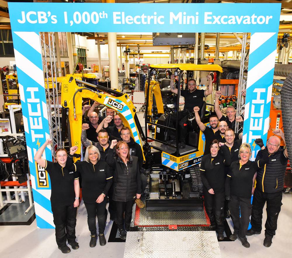 JCB celebrates manufacture of 1,000 award winning Mini Electric Excavators