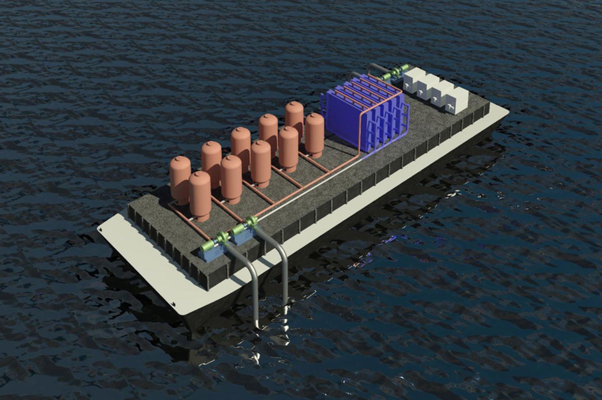 Researchers have found an effective new method for removing greenhouse gas from the ocean. The new method could be implemented by ships, processing water as they travel, or at locations such as offshore drilling platforms or at aquaculture fish farms. Image courtesy of the researchers.