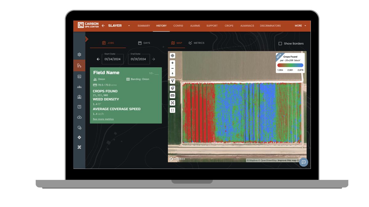 AI robotics leader unveils Track LaserWeeder for muck soil, Carbon Ops Center with spatial data metrics for all crops and weeds.